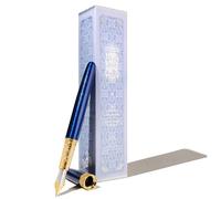 Ferris Wheel Press , Joule - Pluma estilográfica, color azul Revelry, doble chapado en oro, acabado lacado zafiro, punta de acero de dos tonos, funda de cuero/fino