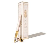 Ferris Wheel Press, Joule - Pluma estilográfica, madera de encaje Chantilly, doble chapado en oro, acabado lacado de zafiro, punta de acero de dos tonos, funda de cuero, tamaño mediano