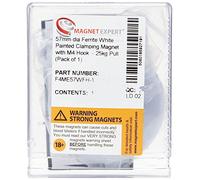 Ferrite White Pintado de Pintura Imán Con Gancho M4 Para Colgar, Sostener O Mostrar Elementos - 57mm de Diámetro - 25kg.
