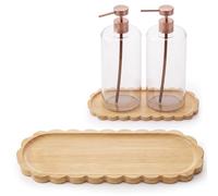 Ferrochef Bandeja dispensadora de jabón de bambú festoneado, decoración rústica, bandeja de bambú para encimera, jabonera festoneada, soporte para joyas, organizador de tocador para baño, cocina