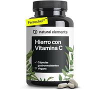 Ferrochel™ Hierro con Vitamina C (42mg) - 180 Cápsulas gastrorresistentes - 20mg de bisglicinato de hierro (quelato de hierro) - Materia prima de primera calidad - Probado en laboratorio y vegano
