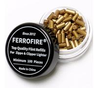 FERROFIRE Paquete de 100 pedernales de compatibles con encendedores Zippo Clipper | Piedra de ferrocerio de larga duración para chispas rápidas
