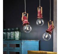 Ferroluce Lámpara Colgante Vintage Urban Borgoña Roja 3 luces E27 Cerámica