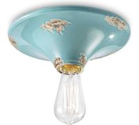 Ferroluce Lámpara De Techo Vintage Azul Claro Ø9cm 1 X E27 Hecha A Mano