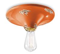 Ferroluce Retrò Plafoniera Vintage E27, 77 W, Arancio Lucido, 25x9 cm