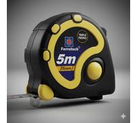 FERROTECH metrica flexometro Triple Freno de 5 Metros y Cinta de 25mm, Amarillo, 5x25mm, 5x25
