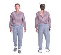 FERRUCCI COMFORT Pijama completo sanitario para hombre con cremallera en la espalda - 9013 - para ancianos, Alzheimer, demencia e incontinencia, Gris Rigato, XS