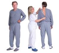 FERRUCCI COMFORT Pijama completo sanitario para hombre con cremallera en la espalda - 9013 - para ancianos, Alzheimer, demencia e incontinencia, Azul Rigato, XS