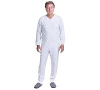 FERRUCCI COMFORT Pijama sanitario de algodón fresco para ancianos, manga larga, cierre de espalda e interior de la pierna, incontinencia, Alzheimer, fabricado en Italia, blanco masculino, L