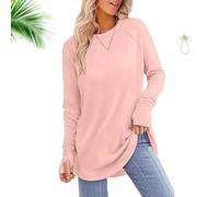Fertilvrsus - Blusa tipo túnica de manga larga con agujeros para el pulgar, cuello redondo, dobladillo curvado para mujer, K, L