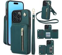 Fertilvrsus Phone Case, Pu Leather Wallet Phone Case With Credit Card Slots, With Hand Strap, Crossbody Lanyard, Wallet-Style Case, With Women Men, Double Magnetic Clasp(Green,For iPhone13ProMax)