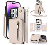 Fertilvrsus Phone Case, Wallet Case for iPhone 11/12/13/14/15/16 E Series, PU Leather Flip Cover with Hand Strap, Wrist Strap & Crossbody Lanyard (White,14plus)