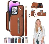 Fertilvrsus/Totaladdly Phone Case, Wallet Case for iPhone/Samsung, PU Leather Flip Cover with Card Slots, Detachable Wrist Strap & Crossbody Lanyard (for iPhone 16 E,Brown)
