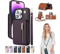 Fertilvrsus/Totaladdly Phone Case, Wallet Case for iPhone/Samsung, PU Leather Flip Cover with Card Slots, Detachable Wrist Strap & Crossbody Lanyard (for iPhone 16 E,Purple 2)