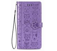 Fertuo Funda para HMD Pulse Pro/HMD Pulse, Carcasa Libro con Tapa de Cuero con Ranuras de Tarjeta, Soporte, Cierre Magnético [Gato Perro] Wallet Case Flip Cover para HMD Pulse Pro, Púrpura