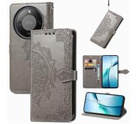 Fertuo Funda para Honor Magic 8 Lite 5G, Carcasa Libro con Tapa de Cuero Piel con Ranuras de Tarjetero, Soporte y Cierre Magnético [Mandala] Wallet Case Flip Cover Interior de Silicona, Gris