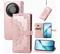 Fertuo Funda para Honor Magic 8 Lite 5G, Carcasa Libro con Tapa de Cuero Piel con Ranuras de Tarjetero, Soporte y Cierre Magnético [Mandala] Wallet Case Flip Cover Interior de Silicona, Oro Rosa