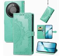 Fertuo Funda para Honor Magic 8 Lite 5G, Carcasa Libro con Tapa de Cuero Piel con Ranuras de Tarjetero, Soporte y Cierre Magnético [Mandala] Wallet Case Flip Cover Interior de Silicona, Verde