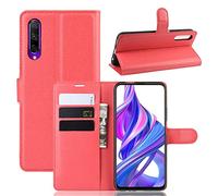 Fertuo Funda para Huawei P Smart Pro, Carcasa Libro con Tapa de Cuero Piel Wallet Case Flip Cover con Kickstand, Hebilla Magnetica, Ranuras para Tarjetas para Huawei P Smart Pro, Rojo