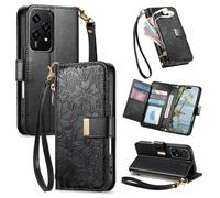 Fertuo Funda para OPPO A16s / A16 / A54s, Flores Case Libro con Tapa de Cuero PU Piel con Tarjetero, Soporte, Cierre Magnético y Correa de Muñeca Flip Cover Carcasa Antigolpes, Negro