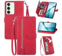Fertuo Funda para Realme 14x 5G / Realme C75 4G / C71, Carcasa Libro con Tapa de Cuero PU Piel con Tarjeta, Soporte y Cierre Magnético Flores Dibujos Wallet Case Flip Cover Antigolpes, Rojo