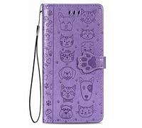 Fertuo Funda para Realme 9i / OPPO A36 / A76 / A96, Carcasa Libro con Tapa de Cuero con Ranuras de Tarjeta, Soporte, Cierre Magnético [Gato Perro] Wallet Case Flip Cover para Realme 9i, Púrpura