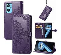 Fertuo Funda para Realme 9i / OPPO A36 / A76 / A96, Carcasa Libro con Tapa de Cuero Piel con Ranuras de Tarjeta, Soporte, Cierre Magnético [Mandala] Wallet Case Flip Cover para Realme 9i, Púrpura