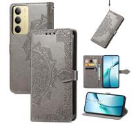 Fertuo Funda para Realme C75 4G / C71 / Realme 14x 5G, Carcasa Libro con Tapa de Cuero Piel con Ranuras de Tarjeta, Soporte, Cierre Magnético [Mandala] Wallet Case Flip Cover, Gris
