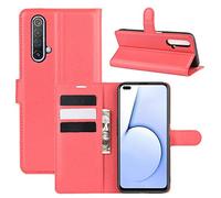 Fertuo Funda para Realme X3 SuperZoom, Carcasa Libro con Tapa de Cuero Piel Wallet Case Flip Cover con Kickstand, Hebilla Magnetica, Ranuras para Tarjetas para OPPO Realme X3 SuperZoom, Rojo
