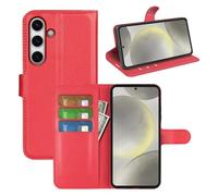 Fertuo Funda para Samsung Galaxy S24 FE, Carcasa Libro con Tapa de Cuero Piel Wallet Case Flip Cover con Kickstand, Hebilla Magnetica, Ranuras para Tarjetas para Samsung Galaxy S24 FE, Rojo