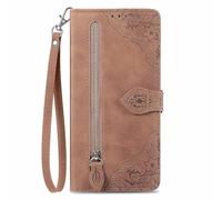 Fertuo Funda para Samsung Galaxy S24 FE, Carcasa Libro con Tapa de Cuero PU Piel con Tarjeta, Soporte y Cierre Magnético Flores Dibujos Wallet Case Flip Cover Antigolpes para Galaxy S24 FE, Marrón