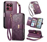 Fertuo Funda para Sony Xperia 1 VIII, Flores Case Libro con Tapa de Cuero PU Piel con Tarjetero, Soporte, Cierre Magnético y Correa de Muñeca Flip Cover Carcasa Antigolpes, Violeta