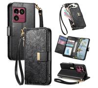 Fertuo Funda para Sony Xperia 1 VIII, Flores Case Libro con Tapa de Cuero PU Piel con Tarjetero, Soporte, Cierre Magnético y Correa de Muñeca Flip Cover Carcasa Antigolpes, Negro