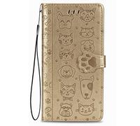 Fertuo Funda para Ulefone Note 14 / Note 14 Pro, Carcasa Libro con Tapa de Cuero con Ranuras de Tarjeta, Soporte, Cierre Magnético [Gato Perro] Wallet Case Flip Cover para Ulefone Note 14, Oro