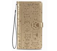 Fertuo Funda para Vivo Y21S / Y21 / Y33S, Carcasa Libro con Tapa de Cuero con Ranuras de Tarjeta, Soporte, Cierre Magnético [Gato Perro] Wallet Case Flip Cover para Vivo Y21S / Y21 / Y33S, Oro