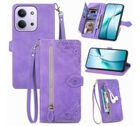 Fertuo Funda para Xiaomi Poco C85, Carcasa Libro con Tapa de Cuero PU Piel con Tarjetero, Soporte y Cierre Magnético Flores Dibujos Wallet Case Flip Cover Interior Silicona Antigolpes, Violeta