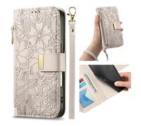 Fertuo Funda para Xiaomi Poco F7, Flores Case Libro con Tapa de Cuero PU Piel con Tarjetero, Soporte, Cierre Magnético y Correa de Muñeca Flip Cover Carcasa Antigolpes, Blanco