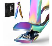 FERYES Cortauñas para pies con cabeza angular con mango largo para personas mayores, cortauñas de mandíbula ancha con recolector para uñas gruesas, corte más fácil, diseño ergonómico (arcoíris)