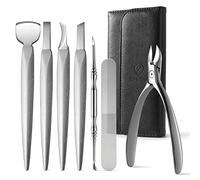 FERYES Cuchillo Pedicura Kit Uña Encarnada, 7 PCS Profesional Pedicura Herramienta Uña del pie Grooming Kit, Top Notch Pie Cuchilla, Super Sharp Cortauñas (Estuche de cuero incluido)