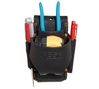 FESA Soporte para cinta métrica de cuero, bolsa de herramientas pequeña 4 en 1 de cuero de grano superior pesado con remaches y costuras resistentes, 2 formas de fijar, se adapta a cualquier cinturón