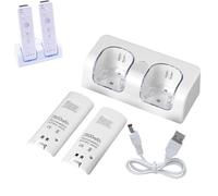Fesatccoz 2 en 1 estación de carga para mandos Wii, estación de carga para dos controladores, incluye 2 pilas recargables de 2800 mAh, cargador automático para los controles remotos de juegos Wii