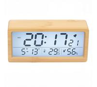 Fesatccoz Despertador Digital De Madera, Reloj Despertador Digital Inteligente con Gran Pantalla LCD, Reloj De Mesa Digital con Indicador De Temperatura Humedad y Luz Nocturna