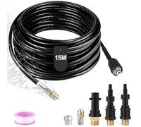 Fesatccoz Juego de Tubos de Presión, 15 M Manguera para Limpiadora Compatible con 3 Adaptadores, 2 Boquillas y 1 Cinta Adhesiva con Karcher K2 K7, Lavor, Bosch, Parkside