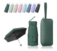 FESDMOH Mini Paraguas, Paraguas para el Sol, Sombrilla de Mano, Paraguas Plegable Antiviento, para Hombre y Mujer, Portátil Compacto de Viaje (Verde oscuro)