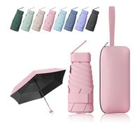 FESDMOH Mini Paraguas, Paraguas para el Sol, Sombrilla de Mano, Paraguas Plegable Antiviento, para Hombre y Mujer, Portátil Compacto de Viaje (Rosa)