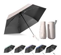 FESDMOH Mini Paraguas, Paraguas para el Sol, Sombrilla de Mano, Paraguas Plegable Antiviento, para Hombre y Mujer, Portátil Compacto de Viaje (Beige)