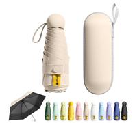 FESDMOH Paraguas Plegable, Umbrella para Viaje, Ultraligero, Compacto, Portátil, Caja de Paraguas Cápsula, para Hombre y Mujer (Beige)
