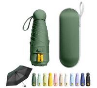 FESDMOH Paraguas Plegable, Umbrella para Viaje, Ultraligero, Compacto, Portátil, Caja de Paraguas Cápsula, para Hombre y Mujer (Verde Oscuro)