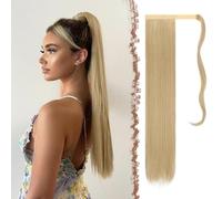 FESHFEN Cola de Caballo Extensiones 70 cm Largo Liso Postizos de Pelo Natural Sintética Ponytail Extensiones de Cabello Coleta Postizos para Mujeres, Rubio ceniza pálido