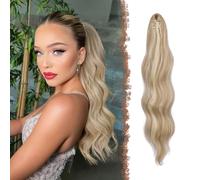 FESHFEN Coleta Postiza con Pinza Larga Ondulada Extensión Cola de Caballo Sintéticas Coleta Extensiones de Cabello para Mujeres 50 cm Rubia Oscura